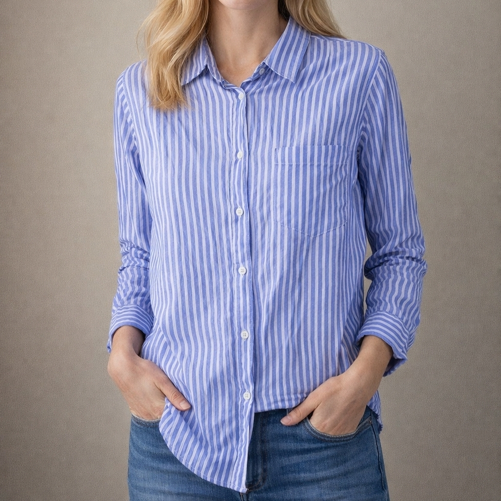J. Crew Women's Blue & White Cotton Button-Up ; Size 12